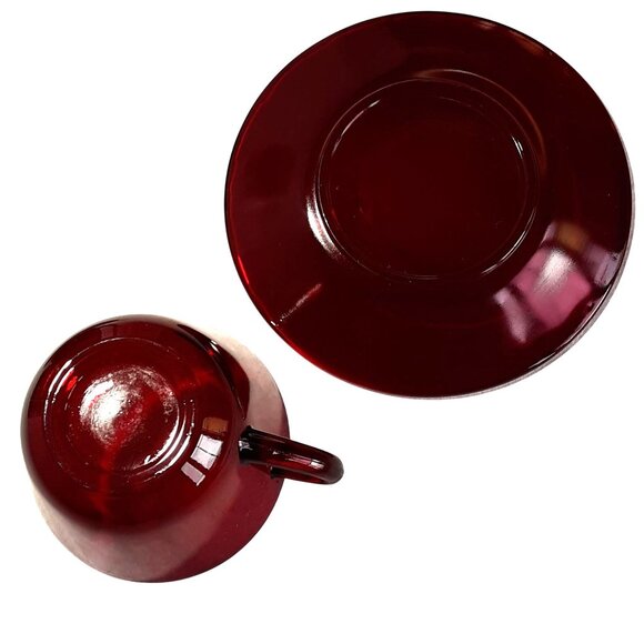 2 Royal Ruby Cups Saucers Vitage Anchor Hocking Vintage Discontinued Red Glass - Picture 5 of 7